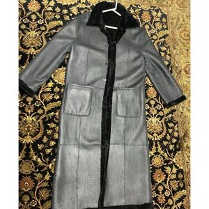 Andrew Marc New York Genuine Leather & Lamb Shearling Long Coat Small Black EUC